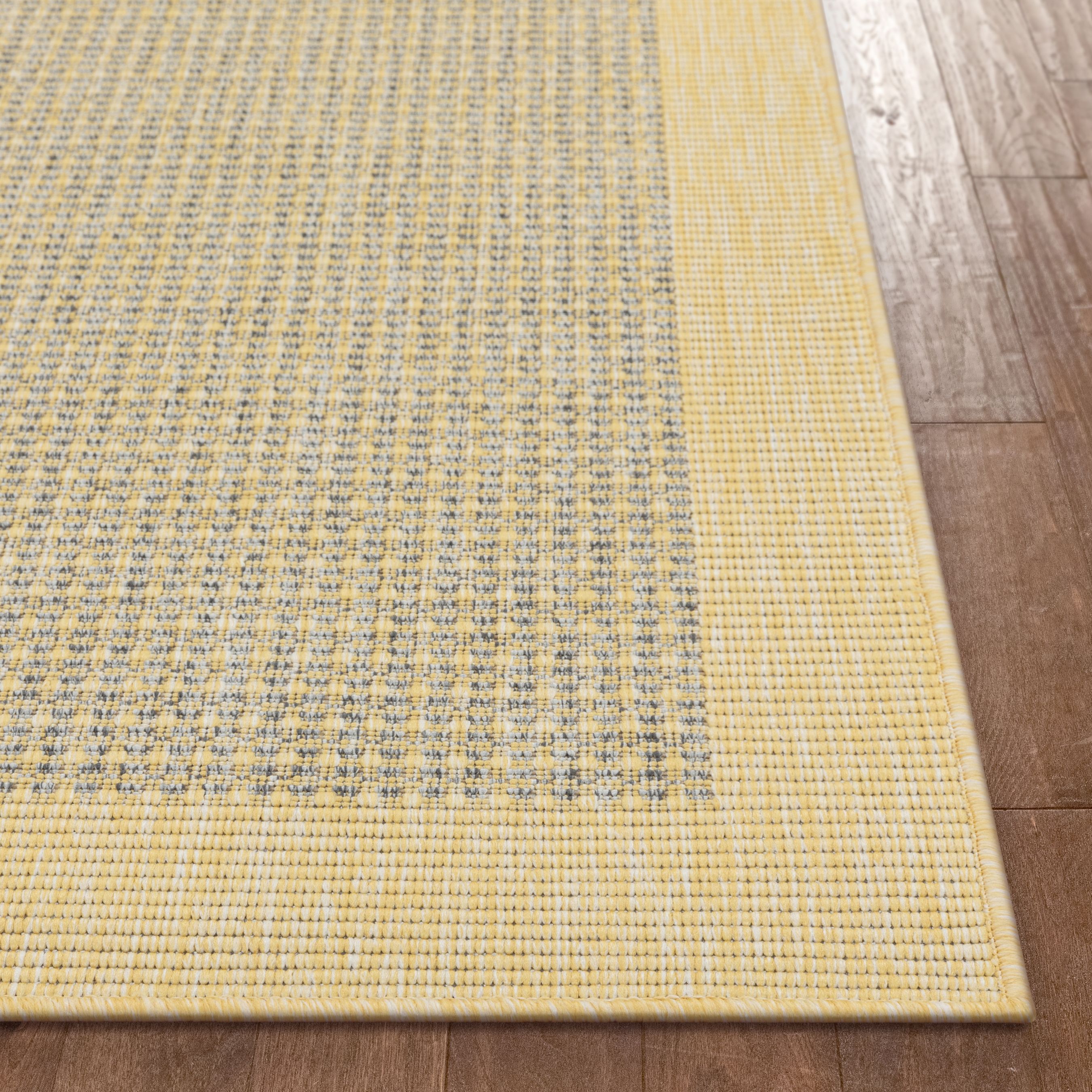 Well Woven Medusa Odin Solid & Striped Yellow 5'3" x 7'3" Indoor/Outdoor Flat-Weave Area Rug