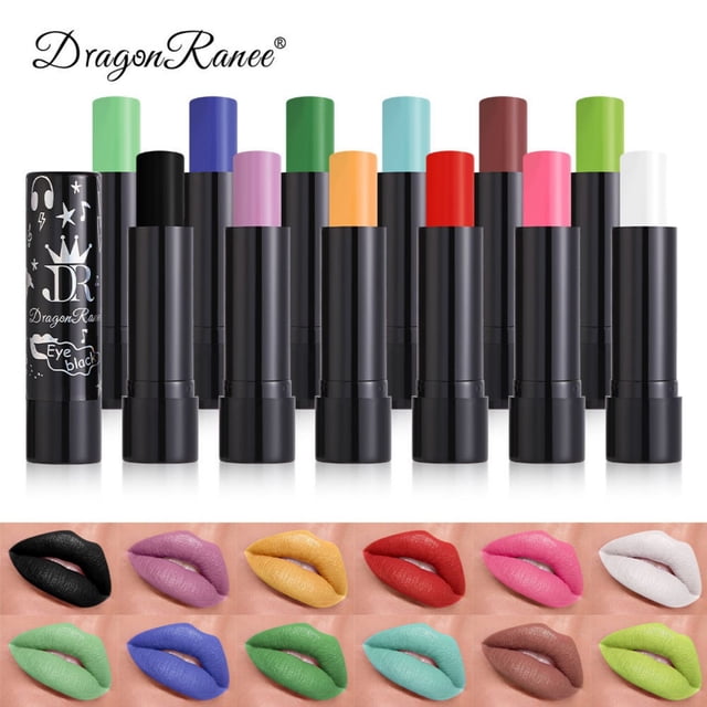 Lápiz labial oscuro mate Set de 12 colores | Maquillaje de pintura facial de larga duración | Fórmula resistente al agua y no irritante | Pigmentos atrevidos para escenario, vestuario, festival