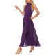 thumbnail image 4 of MONO ELEGANTE PARA MUJER con cuello halter, sin mangas, elegante, formal, de pierna ancha, talla XS, púrpura oscuro, 4 of 6