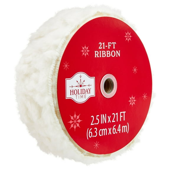 Cream Faux Fur Christmas Ribbon, 2.5" x 21', by Holiday Time