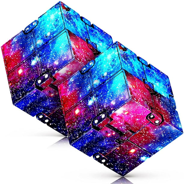 Infinity Cube 2 Pieces Fidget Cube Toy Stress Anxiety Relief For Adults And Kids Hand Held Magic Puzzle Flip Cube Fidget Finger Toys Cube For Add Adhd Killing Time Galaxy Space Multicolored