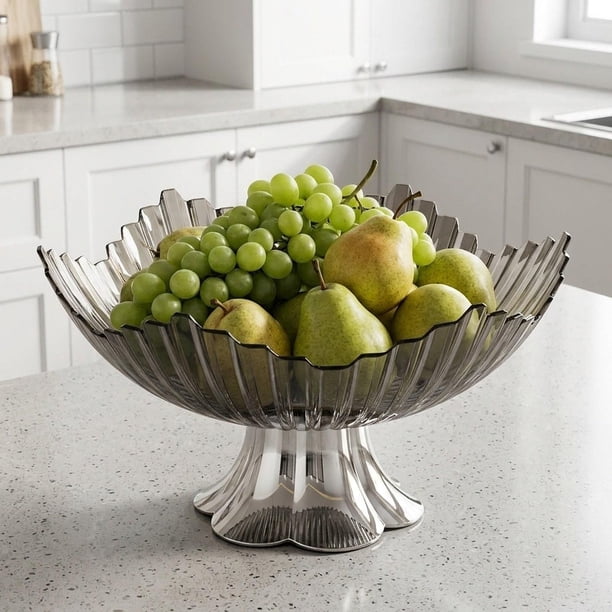 Frutero con pedestal, bandeja para frutas portátil y práctica, bandeja decorativa para aperitivos, ideal para cumpleaños, oficina, sala de estar y Gris claro