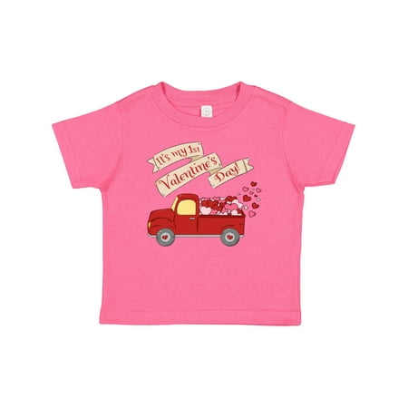 

Inktastic It s My 1st Valentine s Day with Red Truck and Hearts Gift Baby Boy or Baby Girl T-Shirt