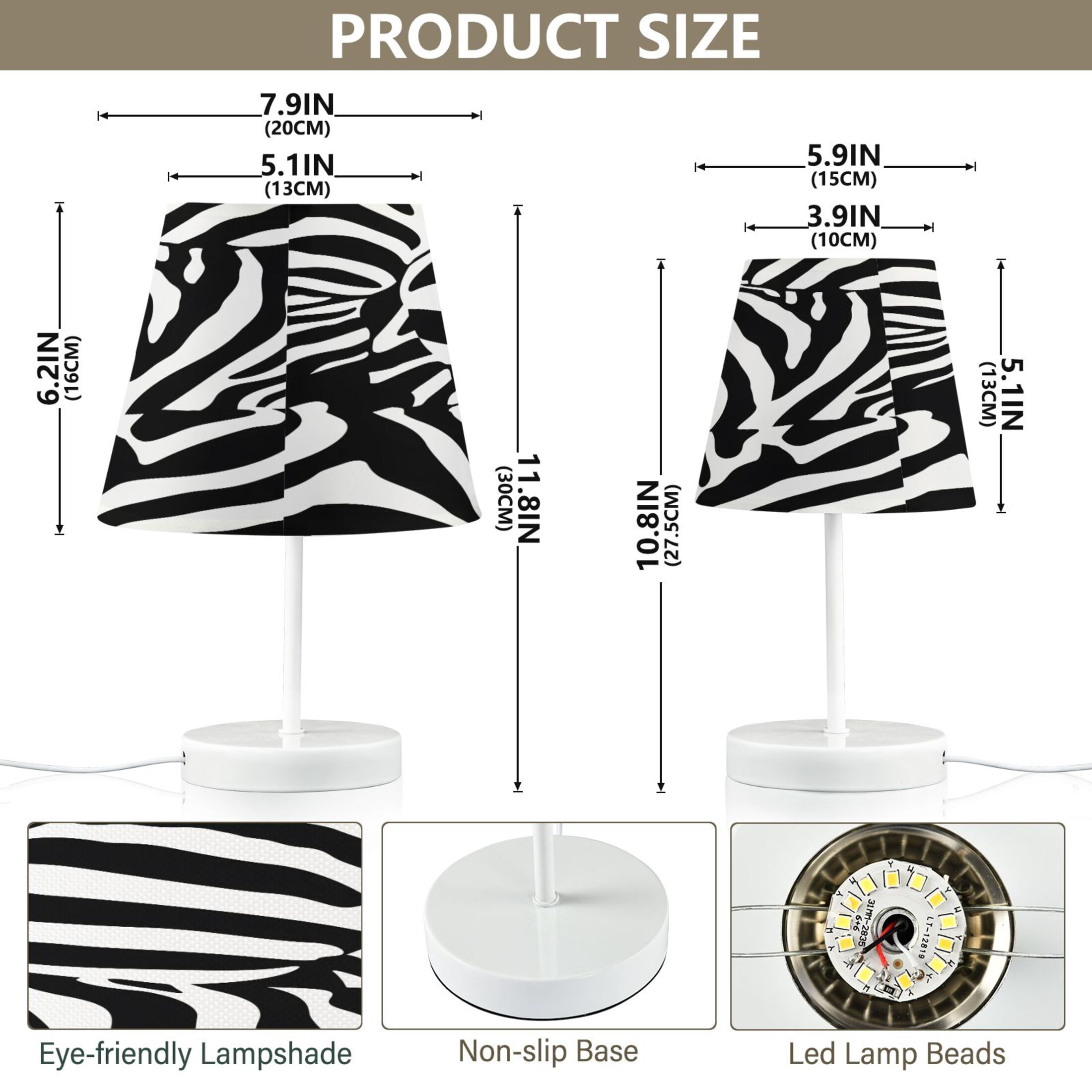 Zebra Stripe Desk Lamp LED Table Nightstand Lamps with 3 Color Temperatures for Home Bedroom Living Room Decor 6x11