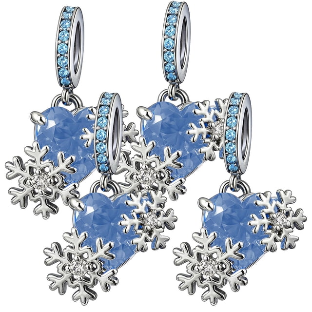 Dije corazón azul luz invernal XmasHeart02 4Pzas Plata S925 Chapa Colgante Fijo Corazón/Copos Plata/Azul Caja Blanca 4x4