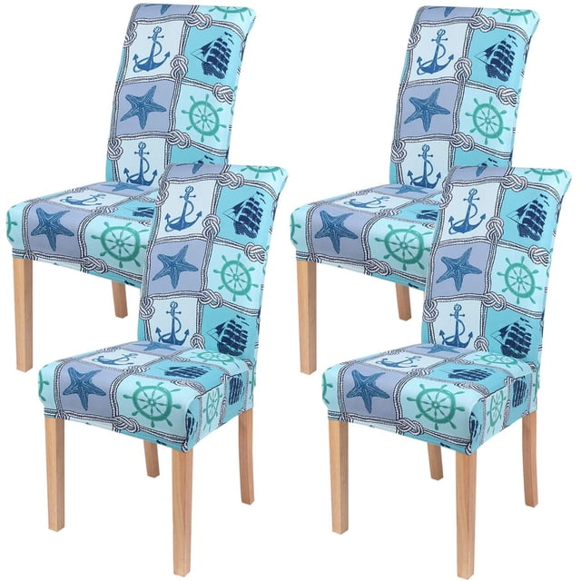 Stretch Printed Dining Chair Covers, Spandex Removable Washable Dining Chair Protector Slipcovers for Home, Kitchen, Party, Restaurant - Set of 4, Blue Ocean