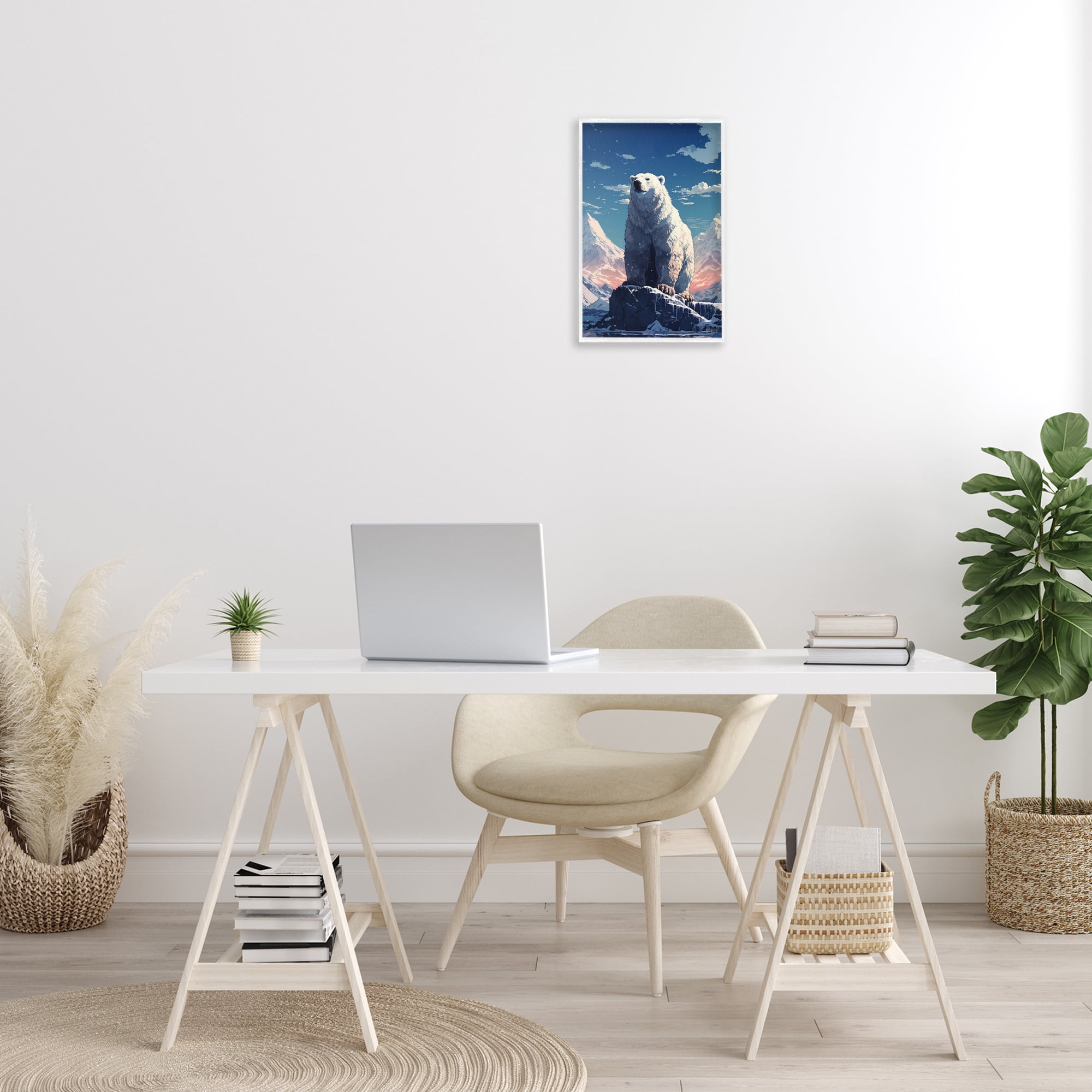 Stupell Industries Snowy Polar Bear Animals & Insects Painting White Framed Art Print Wall Art, 12 x 18