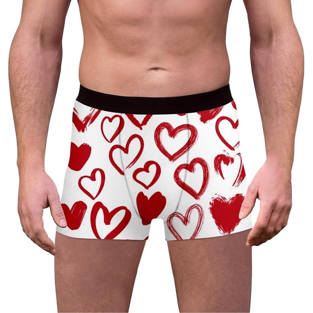 Men'S Personalized Valentine'S Day Underwear Heart Print Shorts High Elasticity Comfortable Briefs Diy Gift For Him