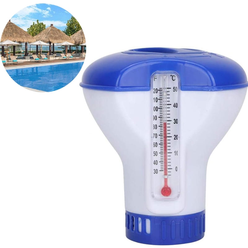 Chlorine dosing float pool chlorine floater for chlorine tablets floating pool chemical chlorine dispenser with thermometer for indoor and outdoor pools Suitable for cleaning swimming pools