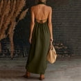 thumbnail image 4 of fheaev Women's Maxi Dress Linen Halter Neck Sleeveless Pleated Backless with Pockets Solid for Vacation Army Green S, 4 of 6