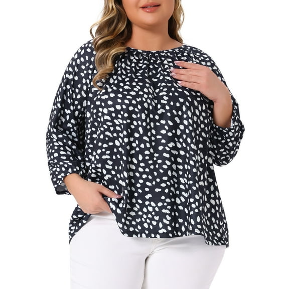 DARING DIVA Women's Plus Crew Neck 3/4 Sleeve Blouse 1X Navy Blue