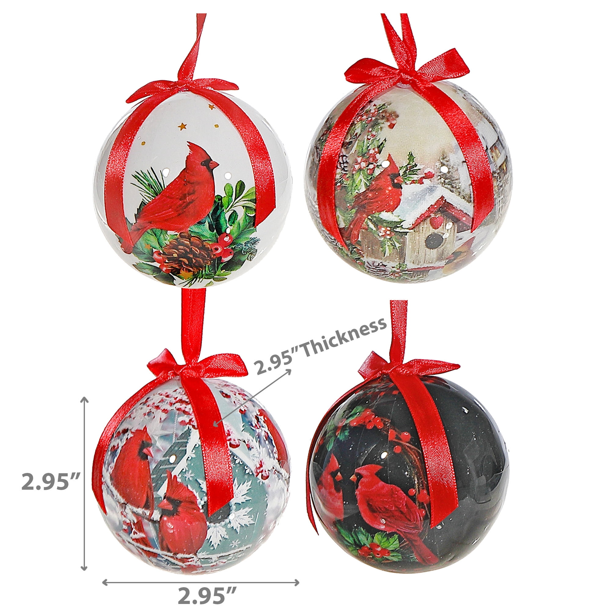 Cardinal Ribbon Ornament (Asstd) (12/Disp) - Set of 12