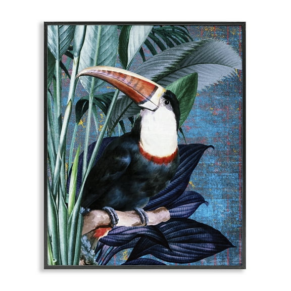 Stupell Industries Smiling Toucan on Branch Animals Painting Black Framed Art Print Wall Art, 11 x 14