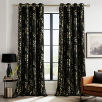 NICETOWN Full Blackout Curtains for Bedroom, Curtains 84 Inches Long Curtains for Living Room, Grommet Gold Foil Room Darkening Thermal Insulated Branch Curtain, 2 Panels, Black