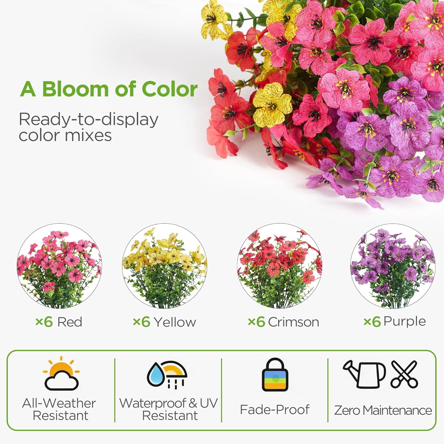 InnoGear Artificial Flowers for Outdoors, 12 Bundles UV Resistant Fake Silk Flowers for Outside Faux Spring Summer Decor Flower for Outdoor Indoor Garden Home Decoration Porch Patio (Mixed 4 Colors)