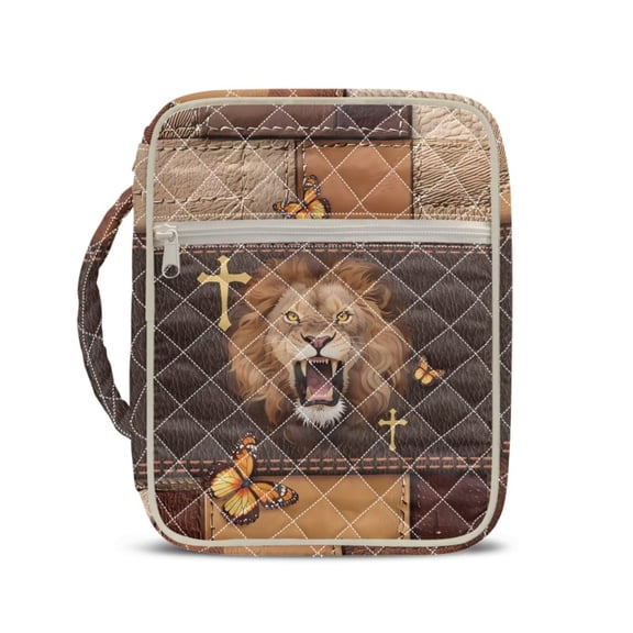 Psesaysky Lion Animal Print Bible Cover for Women Large Capacity Quilted Bible Carrying Case with Top Handle Portable Tote Bag, Study Supplies Accessories