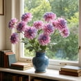 thumbnail image 4 of 3 - Head Artificial Dahlia Silk Flowers, Living Room Decor, Dining Table Centerpiece, Wedding and Event Decor, Easy Care, Modern Indoor Accent,Purple A, 4 of 6