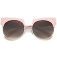 thumbnail image 2 of zeroUV Female Oversize Bold Brow Wide Temple Round Lens Half-Frame Cat Eye Sunglasses 57mm (Pink-Gold / Lavender) - 57mm, 2 of 5