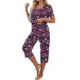 thumbnail image 4 of Sdeycui Womens Capri Pajama Sets Summer V Neck Short Sleeve With Capri Pants With Pockets 2 Piece Lounge Set, 4 of 6