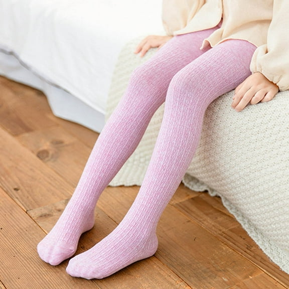Huowey Girls Warm Tights Full Leggings Knitted Pantihose Stretchy Basic Cable Knit Cotton Footed Seamless Dance Ballet Leggings Cozy Bottom Trousers,Pink,6-8 Years