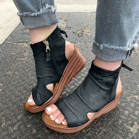 

Sunhillsgrace Shoes For Women Sandals Women s Fashion Solid Color Casual Platform Wedge Heel Buckle Fish Mouth Sandals
