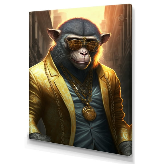 Designart Monkey Gangster In NYC II Canvas Wall Art