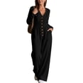 thumbnail image 2 of TEAJOPSUU Women's Fall Winter Cargo Jumpsuits Casual Long Sleeve V Neck Button Down Wide Leg Jumpsuits with Pockets Chest Flap Pockets Black, 2 of 8