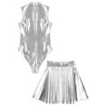 thumbnail image 4 of vastwit Women Rave Outfit Sets 2 Pcs Holographic Bodysuits with Mini Skater Skirt Silver XL, 4 of 5