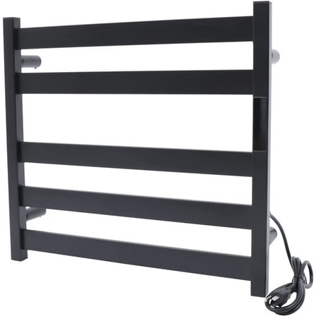 Heated Towel Rack, 200W Electric Towel Warmer, Wall Mounted Towel Drying Rack for Bathroom, Stainless Steel Material, Wide Heating Bar, Plug-in (Black-5 Bars)