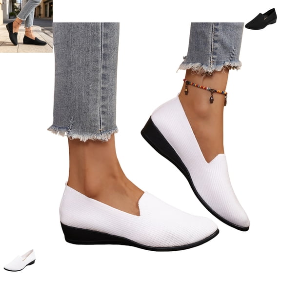 YOUYEDIAN Loafers for Women Pointed Toe Versatile Wedge Heel Fashion Slip On Breathable Soft Flats Casual Knit Mesh Comfortable Walking Shoes