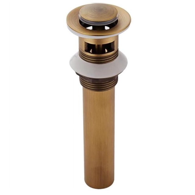 ZHAOCHENG Tapón de desagüe de fregadero emergente retro, con sistema de clic-clac, sin rebosadero, válvula universal de latón bronceado (tapa abatible antigua con orificios)