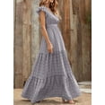 thumbnail image 4 of Women'S 2025 Summer Dress V-Neck Cap Sleeve High Waist Floral Tiered Ruffle A Line Long Maxi Dresses Grey S, 4 of 6