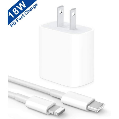 Fast Charger 18W USB C Power Delivery Wall Charger Adapter Plug with Type C to Lightning Cable Compatible with i-Phone 7 8 X Xs Max 11 & 11 Pro Max 12 Pro Max