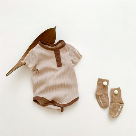 

Gubotare Baby Romper Boys Baby Boy Girl Summer One Piece Button Suspender Overalls Jumpsuit Sleeveless Plain Romper Outfit Bib Pants Beige 18-24 Months