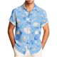 thumbnail image 2 of Blusa y camisa de manga corta con cuello vuelto para hombre, blusa informal de moda con cuello vuelto, blusa estampada de manga corta con botones, blusa de poliéster para hombre, 2 of 6