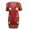 thumbnail image 4 of LYXSSBYX Womens Dresses Short Sleeve Fashion Women Casual Tight Flowers Printing Sexy Deep V-Neck Short Sleeve Long Dress, 4 of 5