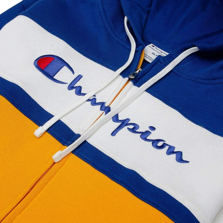 Champion Big and Tall Mens Color Block Full Zip Hoodie With Embroidered Logo Royal White Gold 2X Walmart