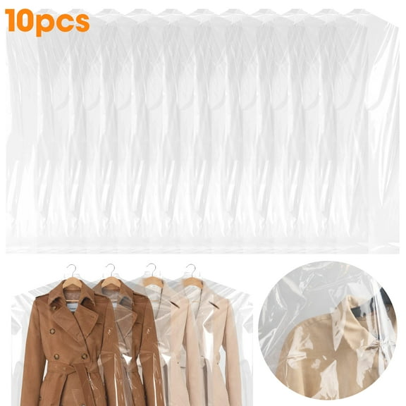 10pcs 23.6"x72" Garment Bags for Hanging Clothes, Plastic Garment Bags, Clear Clothes Covers, Dry Cleaner Bags, Dust-proof Garment Bags for Closet Storage & Trave