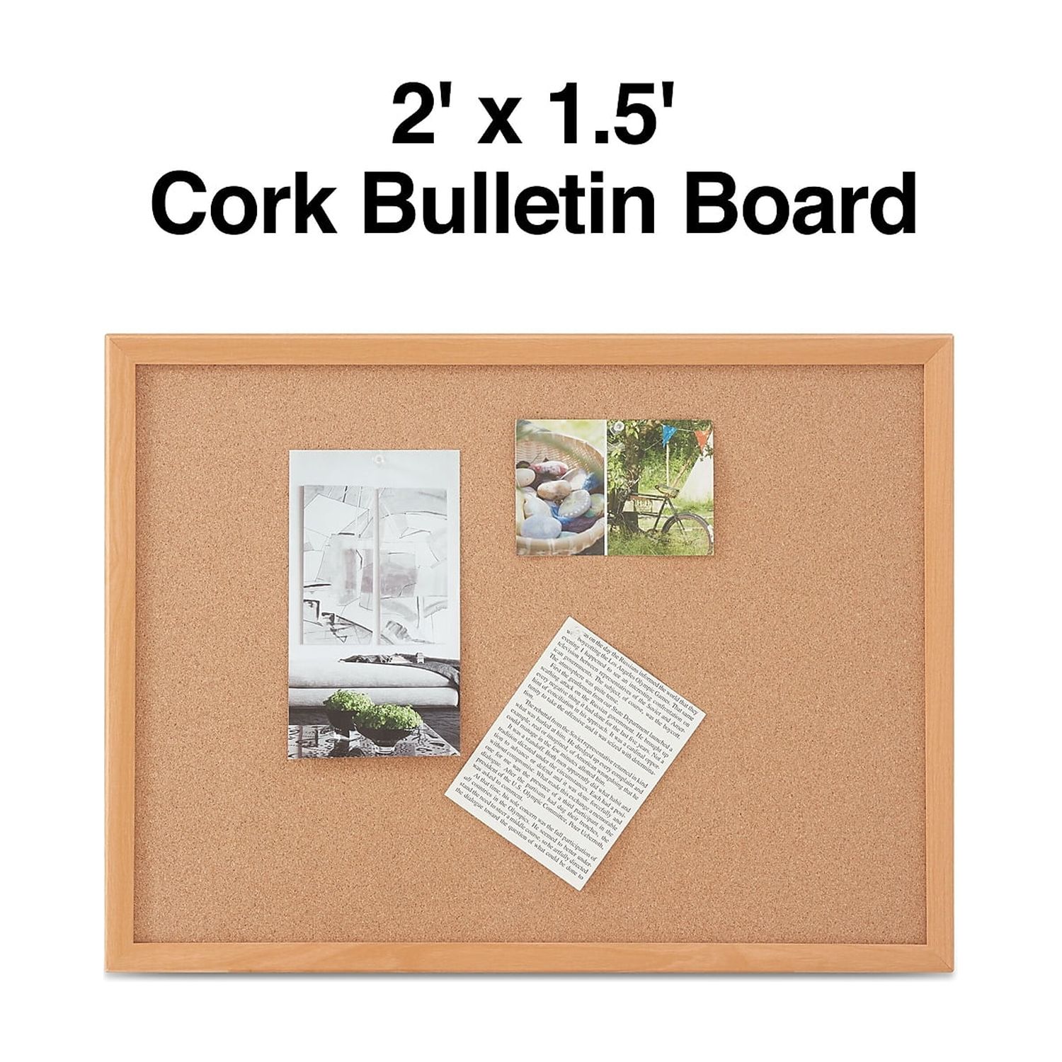 Staples Standard Cork Bulletin Board Oak Finish Frame 2'W x 1.5'H 52460/28669