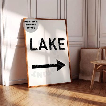 To The Lake Arrow Sign In Black And White Lake House Printed Shipped Print Retro Lake Side Cottage Wall Decor College Apartment, Unframed Paper Print
