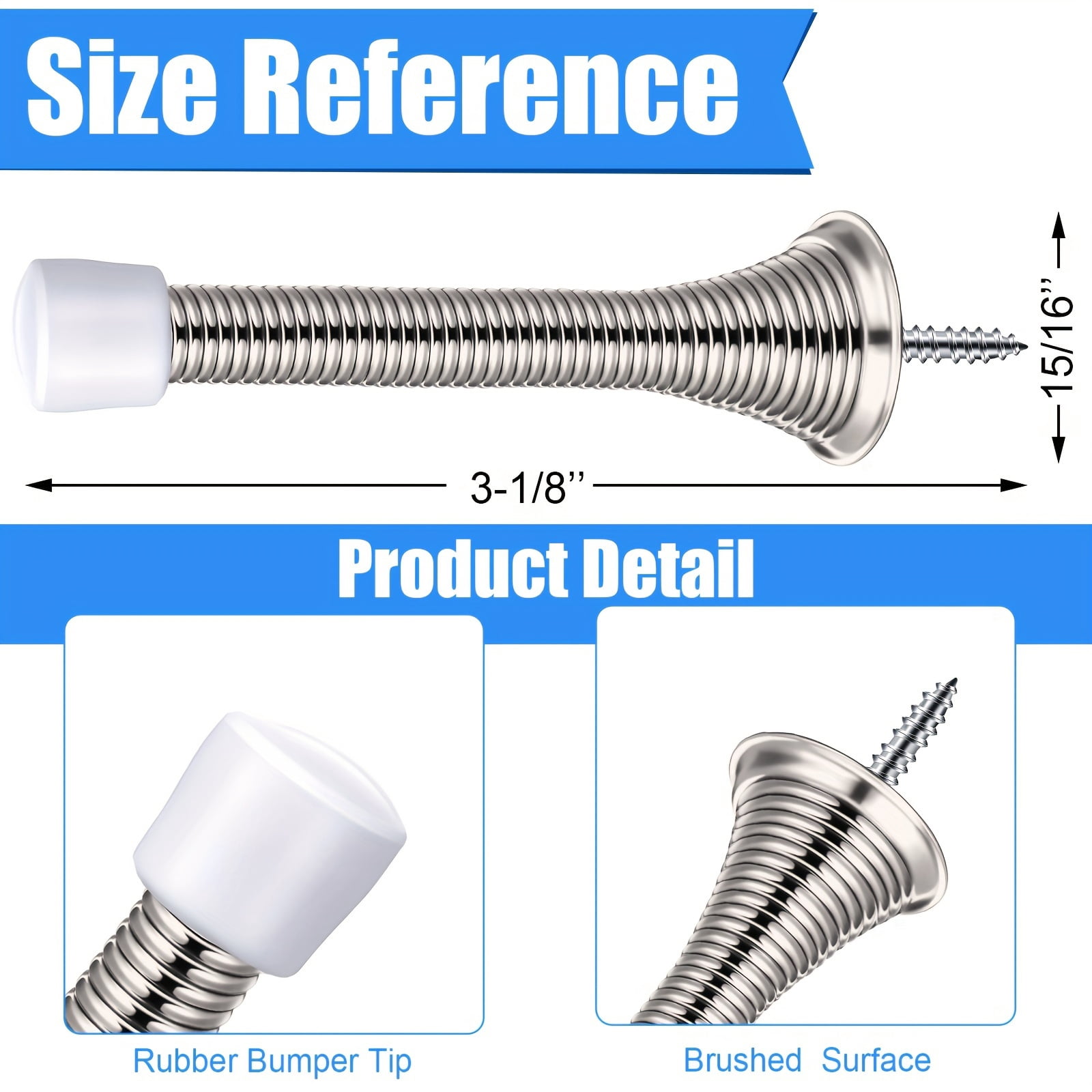 36 Pcs Spring Door Stoppers, Wall Mounted Metal Stops with Cushion Pad, Rustproof Nickel Plated Protector for Home Office,Wall Protection