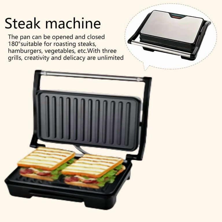Electric Panini Press & Grill – 850W Contact Grill with Adjustable Temperature, Stainless Steel | Makes Sandwiches, Burgers, Steaks | Compact Design, Easy Cleanup