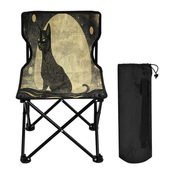 YAZAOO Camping Chairs Modern Black Cat on Full Moon Pattern Folding chair
