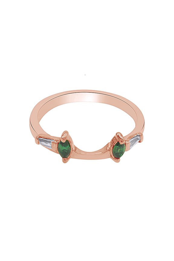 Baguette & Marquise Simulated Emerald & Cubic Zirconia Enhancer Guard 10k Rose Gold Ring Size- 6.5