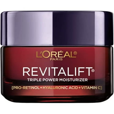 L'Oreal Paris Revitalift Triple Power Anti-Aging Face Moisturizer, Pro Retinol, Hyaluronic Acid & Vitamin C, Reduce Wrinkles, Fragrance Free 1.7 Oz