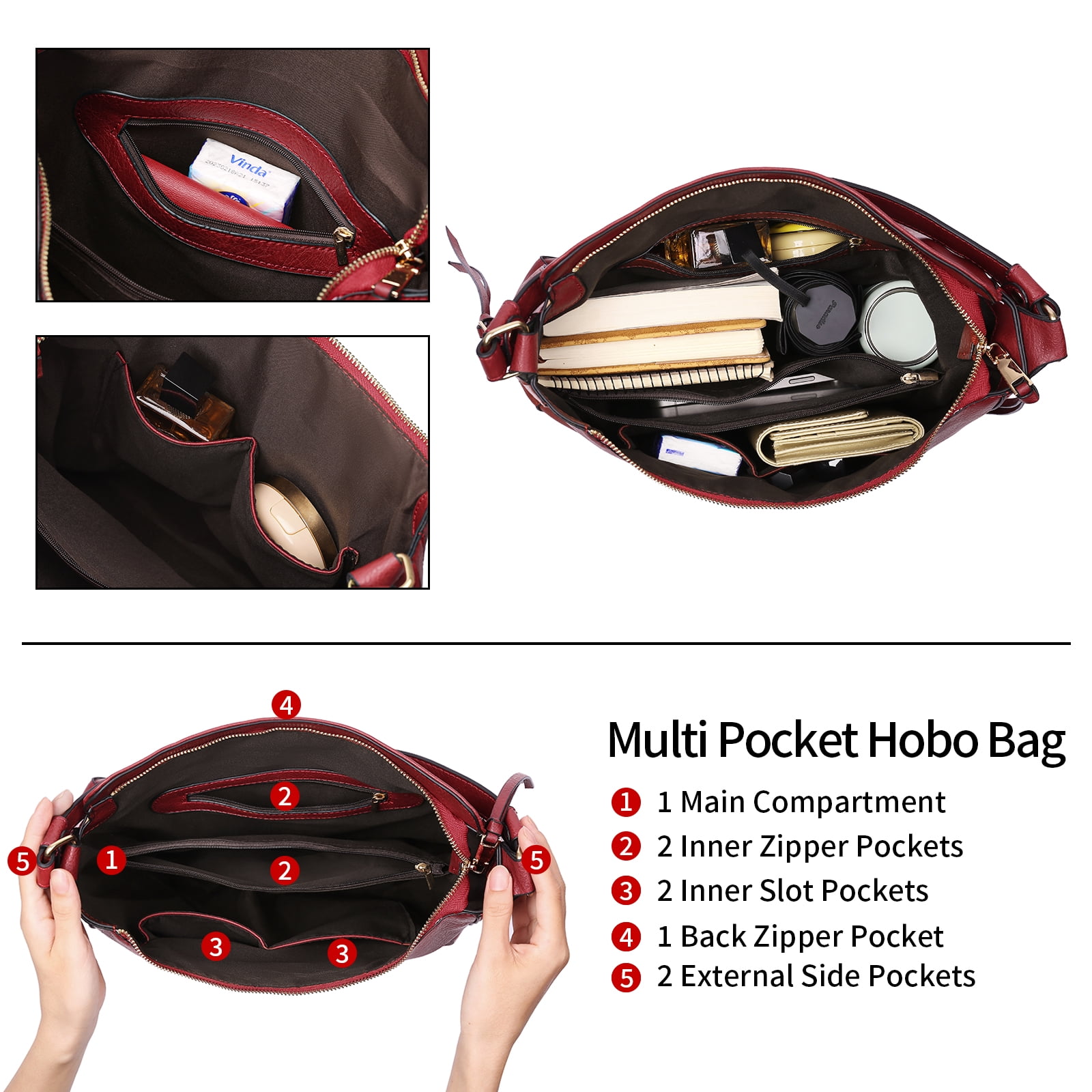 GAEKEAO Hobo Bag for Women Large Soft Leather Shoulder Bag with Adjustable Strap, Slouchy Crossbody Handbag for Daily Work