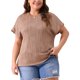 thumbnail image 1 of Blusas casuales de punto sólido de cuello redondo y manga corta para mujeres de tallas grandes Agnes Orinda 2X marrón, 1 of 6
