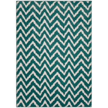 Mainstays Distressed Zig Zag Teal/White Indoor Area Rug, 7'6" x 9'6"
