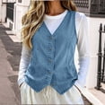 thumbnail image 3 of TGSLY Fall Denim Vest for Women Lightweight V Neck Button Down Jean Jacket Relaxed Casual Solid Color Sleeveless Layering Waistcoat L, 3 of 8