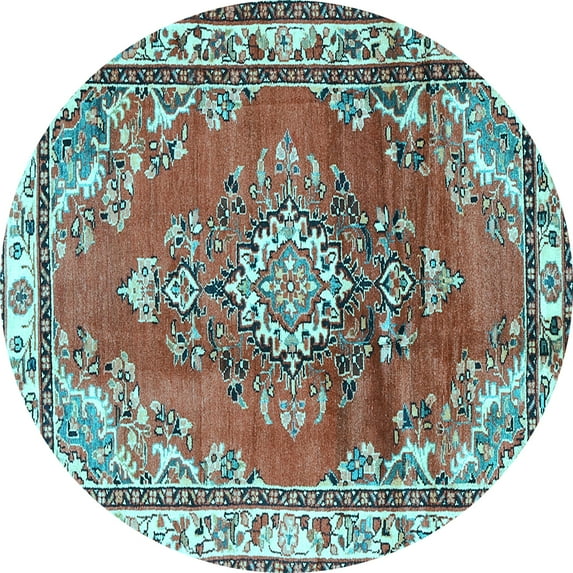 Ahgly Company Indoor Round Medallion Light Blue Traditional Area Rugs, 5' Round